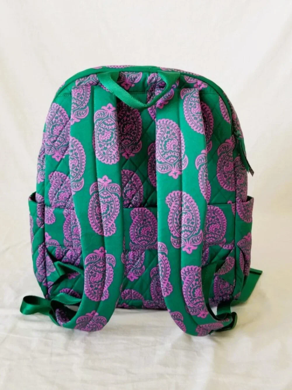 NWOT! Vera Bradley Green & Purple Paisley Quilted Backpack with Laptop Pocket